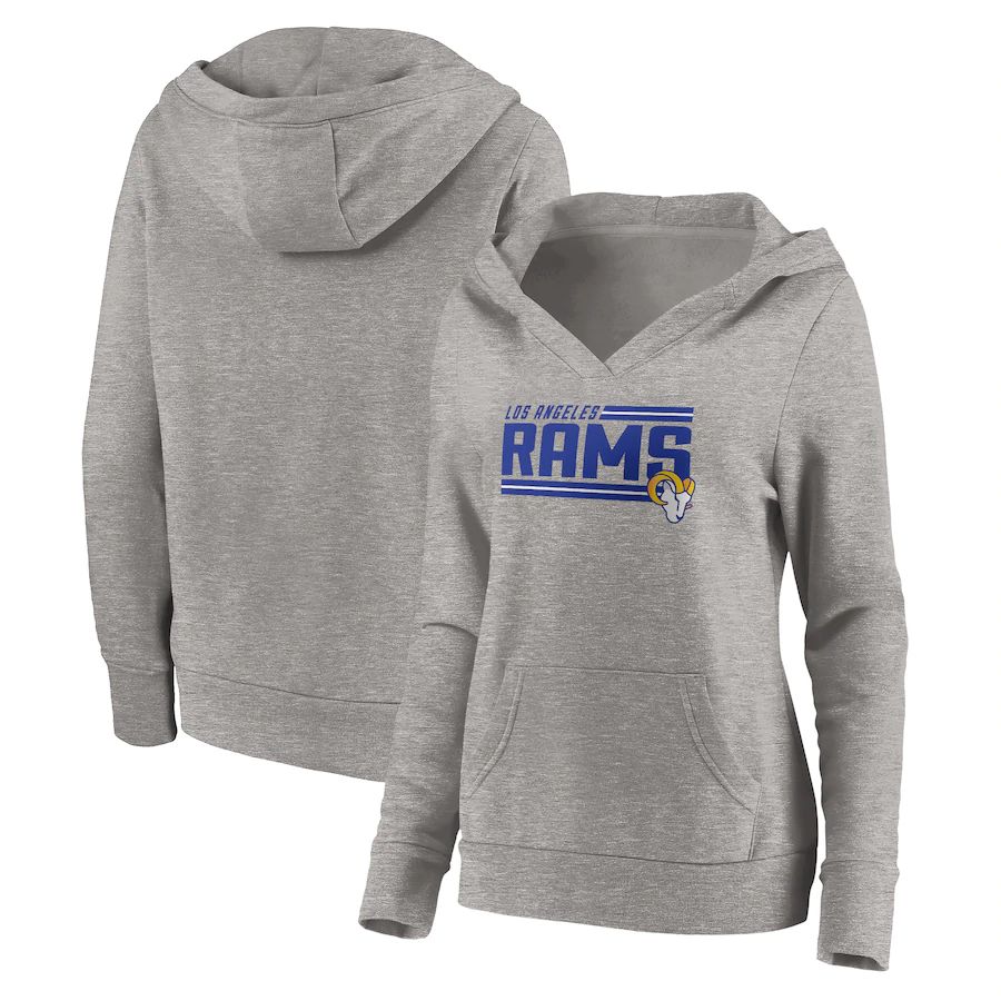 Women Los Angeles Rams Fanatics Branded Heathered Gray On Side Stripe V-Neck Pullover Hoodie->women nfl jersey->Women Jersey